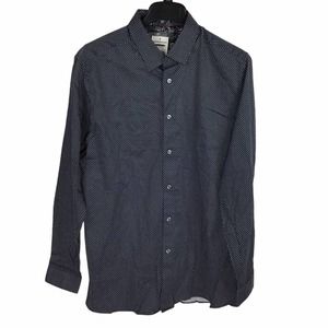 Ted Baker Modern Fit Shirt Navy Blue Geometric Long Sleeve Button Down Mens 16.5